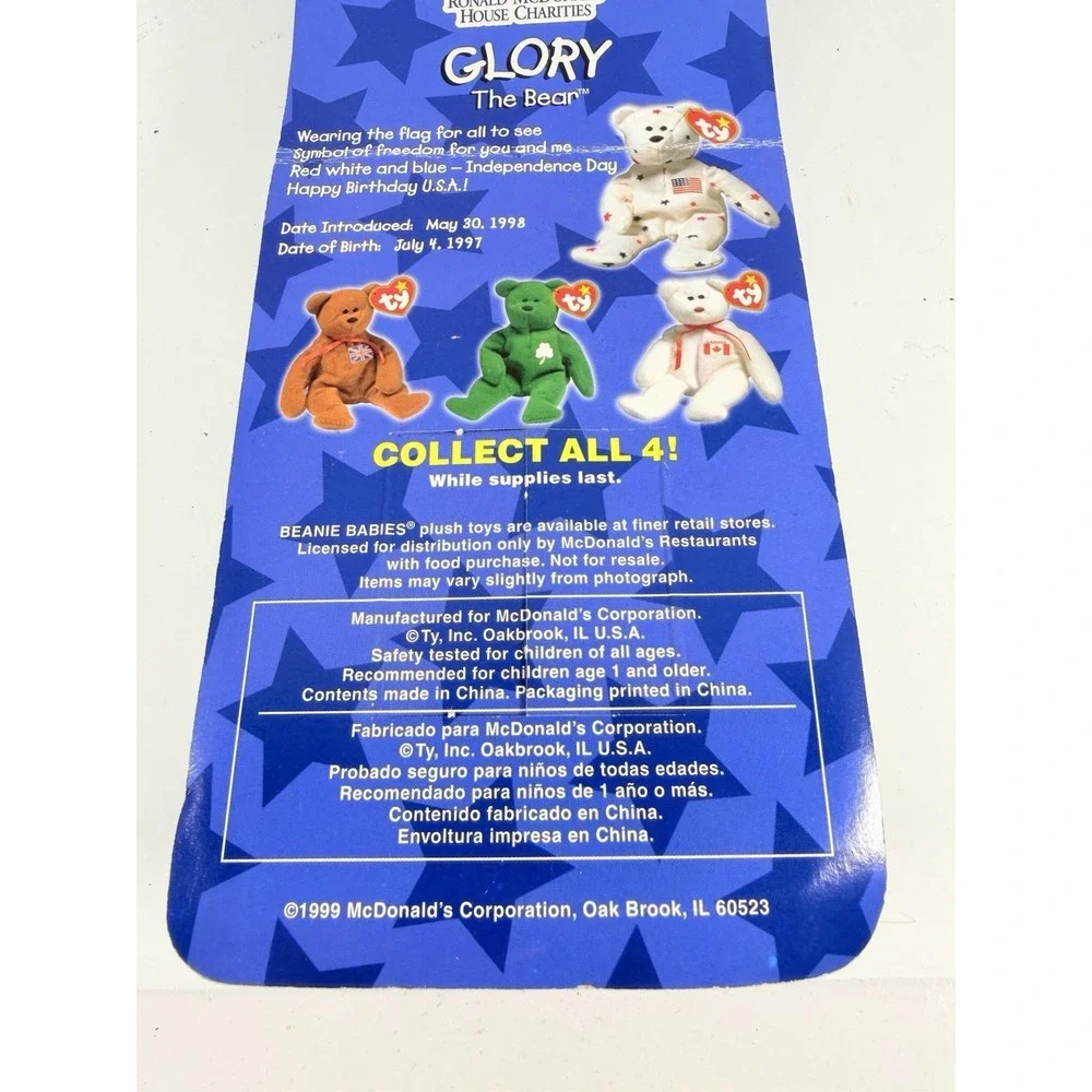Ty Teenie Beanie Baby Glory the Bear USA 1999 Mcdonalds-‎ Unopened/Damaged Box